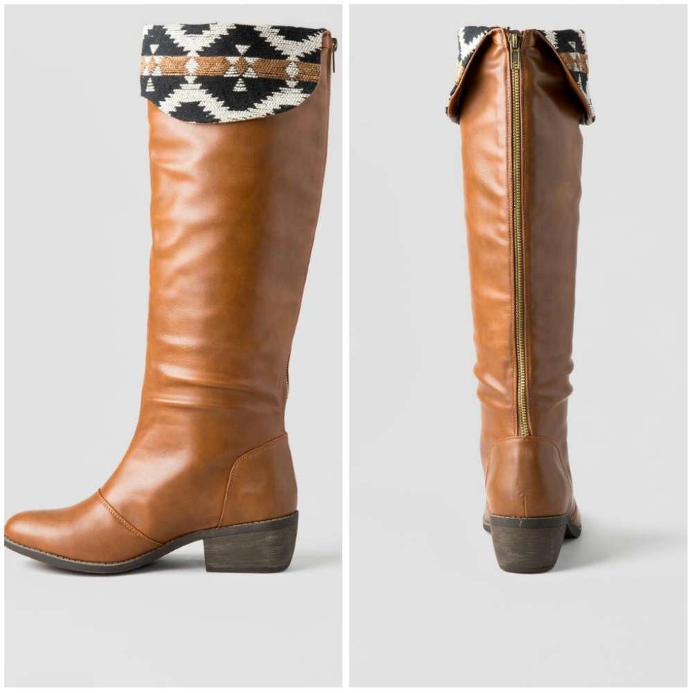 Cognac and Aztec Print Boots